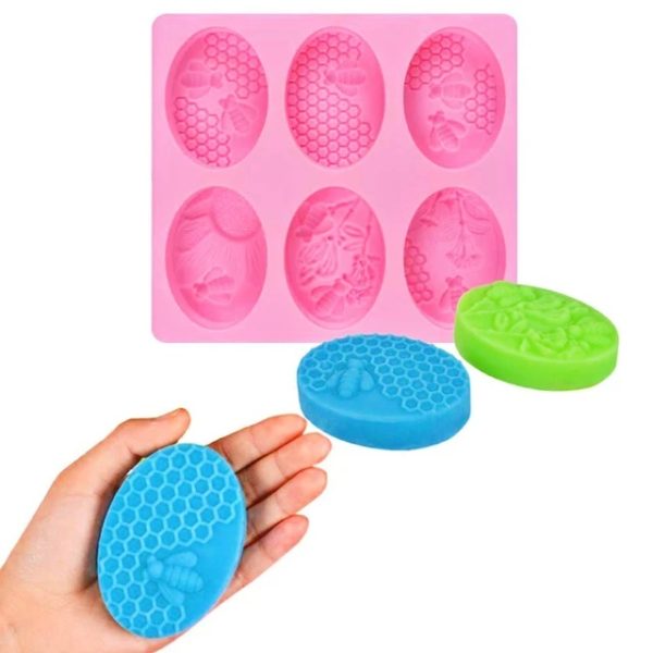 Honey Bee Silicone Soap Mold 6 cavities oval