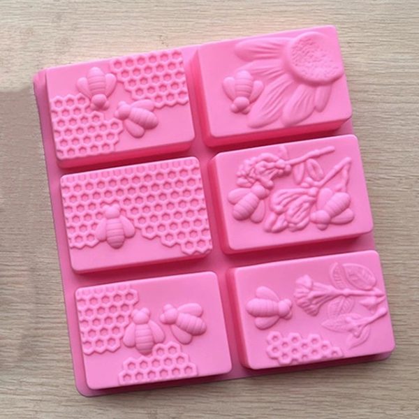 Honey Bee Silicone Soap Mold 6 cavities square
