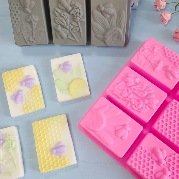 Honey Bee Silicone Soap Mold 6 cavities square - Image 4