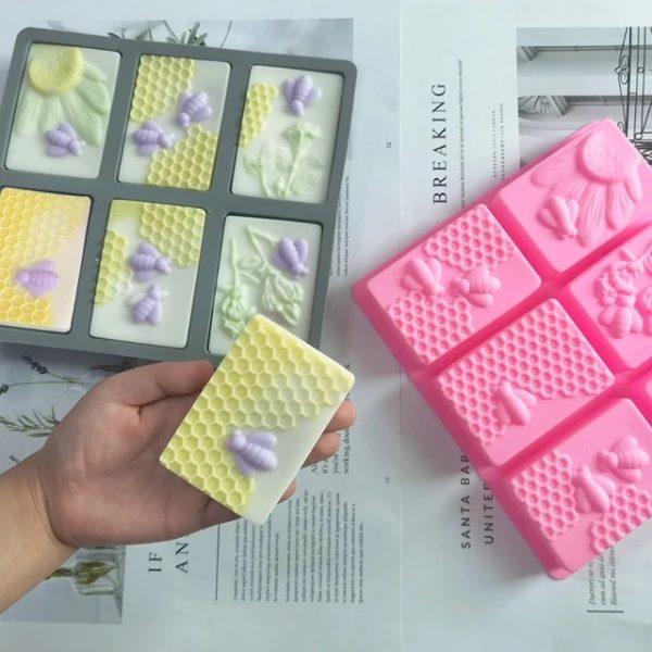 Honey Bee Silicone Soap Mold 6 cavities square - Image 2