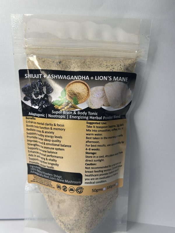 Shilajit,Ashwaghanda,Lions Mane PowderPower Blend